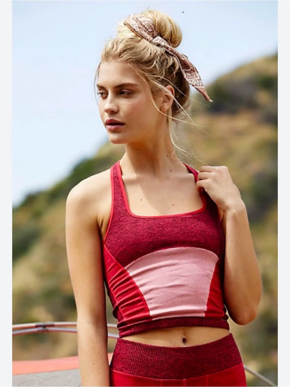 Free People Red Colorblock Racerback Tank Top